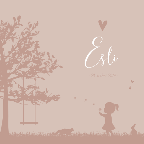 Geboortekaartje Meisje Silhouet Roze Dieren