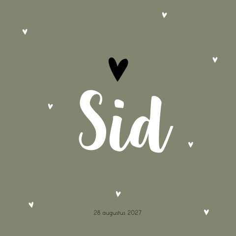 Geboortekaart jongen oudgroen hartjes stoer