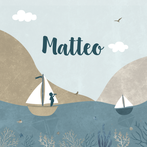 Geboortekaartje jongen blauw zee bootjes