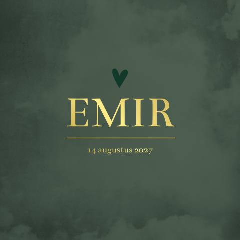 Geboortekaartje donkergroen goud hartjes