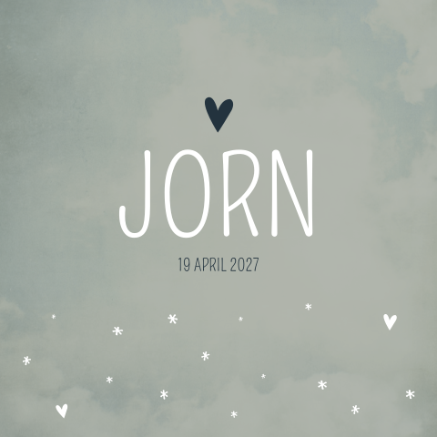 Geboortekaartje oudgroen wit hartjes sterretjes