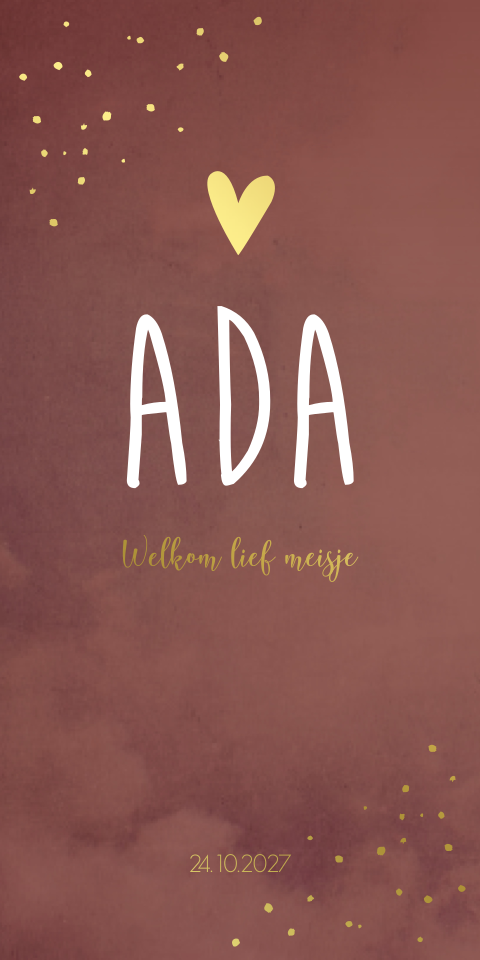 Geboortekaartje bordeaux goud hartjes stipjes