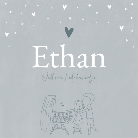 Geboortekaartje Jongen Wiegje Lijntekening Familie