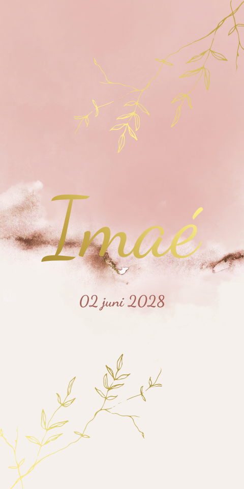 Geboortekaartje Roze Waterverf Takjes Beige