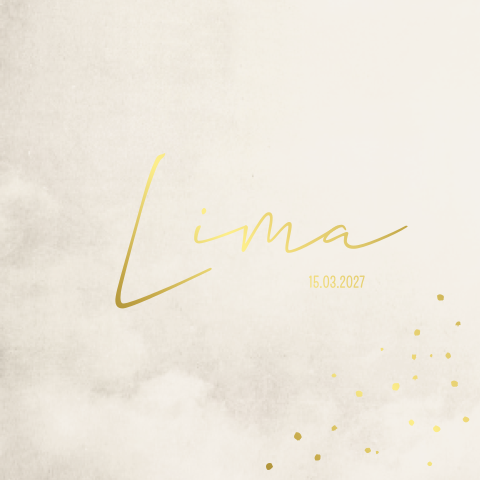 Geboortekaartje meisje beige goudfolie gewolkt