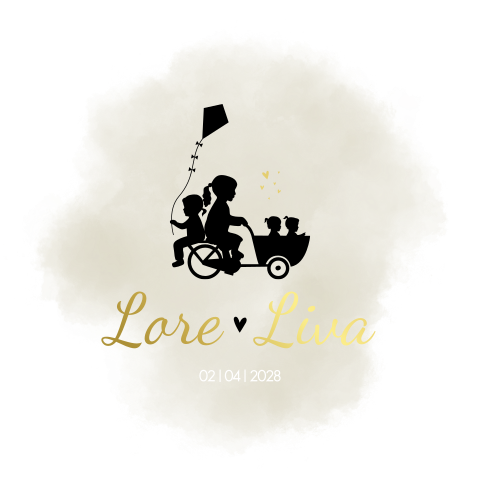 Geboortekaartje Silhouet Tweeling Vlieger Bakfiets