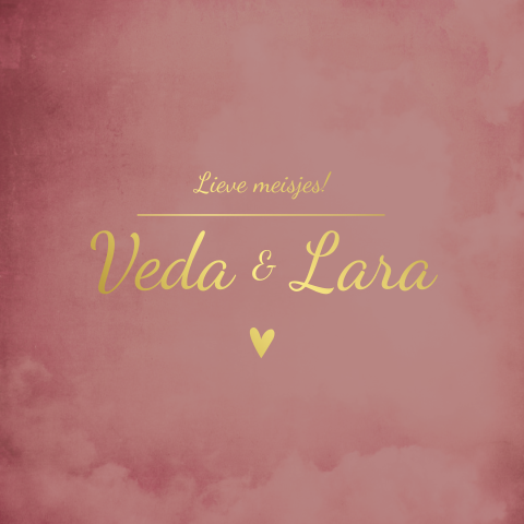 Geboortekaartje roze wolk tweeling hartjes foliedruk