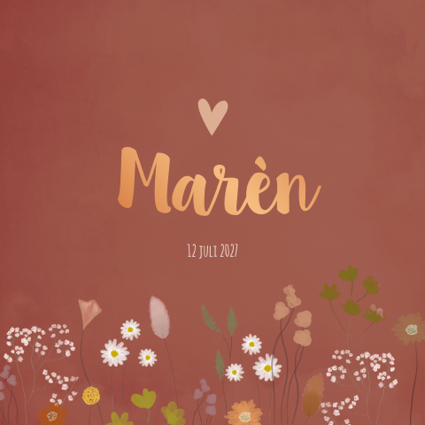 Geboortekaartje Meisje Droogbloemen Roest Koperfolie