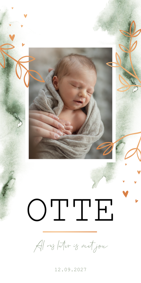 Geboortekaartje Jongen Waterverf Foto Takjes