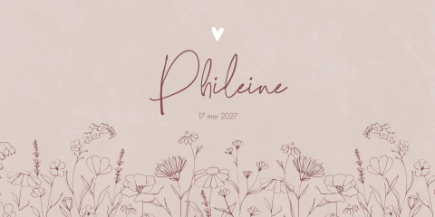 Geboortekaartje Meisje Gebloemd Lijntekening