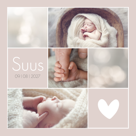 Geboortekaartje Meisje Oudroze babyfoto