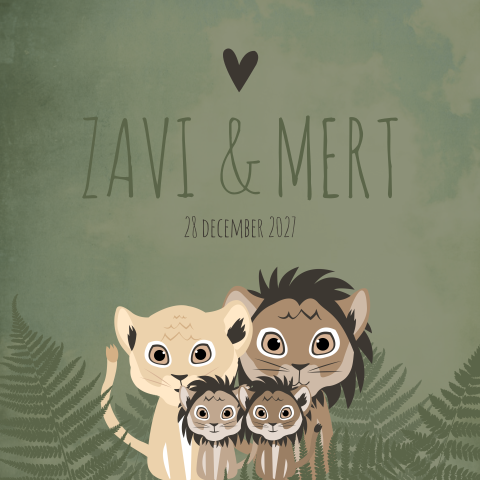 Geboortekaartje Tweeling Jungle Leeuwen Stoer