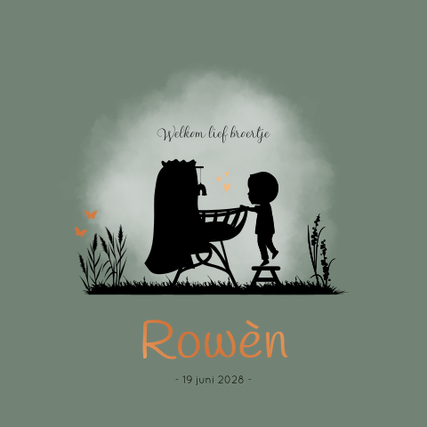 Geboortekaartje Rotan Wiegje SIlhouet Jongen