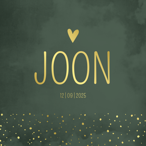 Geboortekaartje jongen donkergroen hart goudfolie