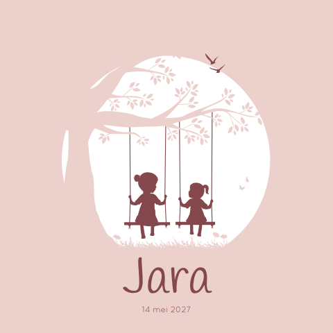 Geboortekaartje Meisje Roze Schommel Zus