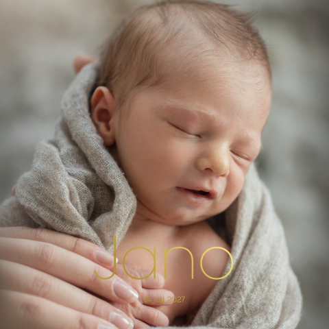 Geboortekaartje jongen babyfoto taupe simpel