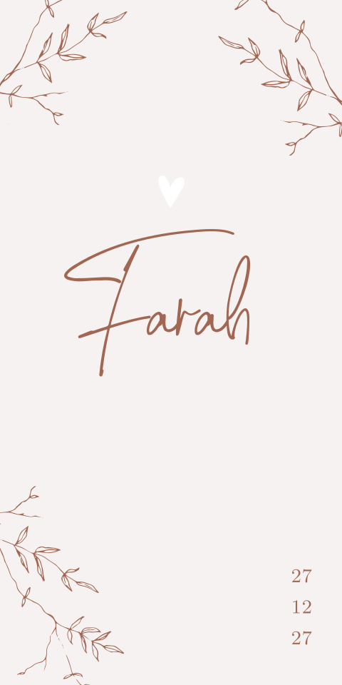 Geboortekaartje meisje beige takjes botanisch