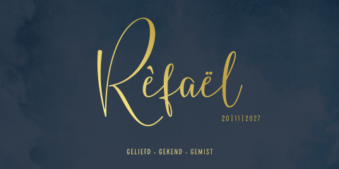 Rouwkaart donkerblauw goudfolie jongen