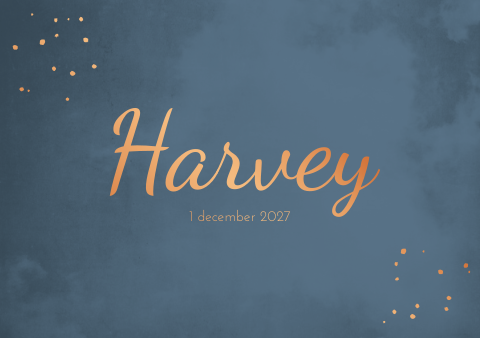 Geboortekaartje donkerblauw koperfolie jongen stippen