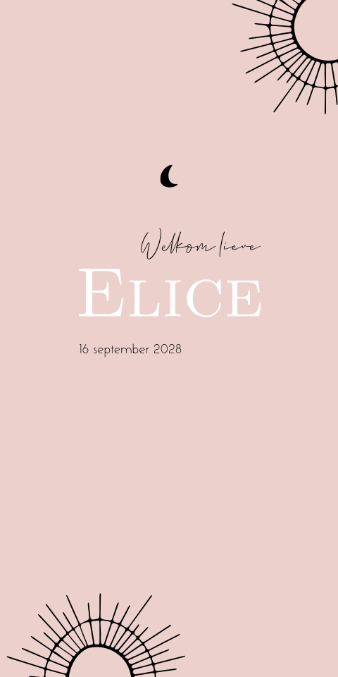 Geboortekaartje Meisje Zonnetjes Lijntekening