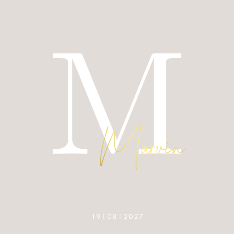 Geboortekaartje Jongen Initiaal Goudfolie Neutraal