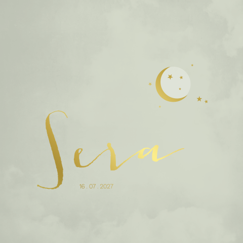 Geboortekaartje meisje mint goudfolie maantje