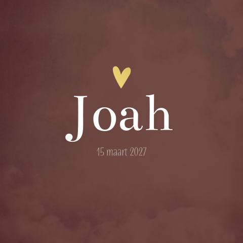 Geboortekaartje jongen donkerbruin goudfolie hartje