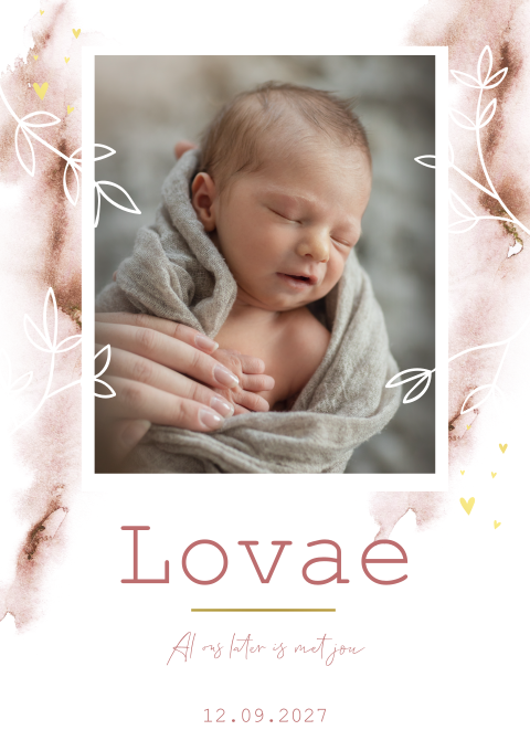 Geboortekaartje Waterverf Foto Romantisch Meisje