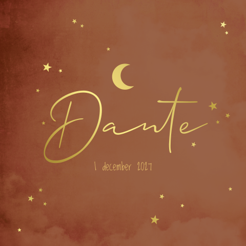 Geboortekaartje jongen roest maan sterren goudfolie