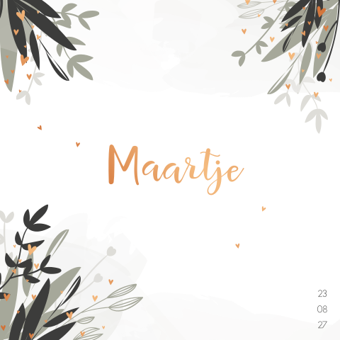 Geboortekaartje Meisje Bloemen Hartjes Groen