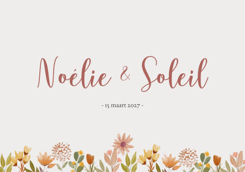 Geboortekaartje Tweeling Waterverf Bloemen Hip