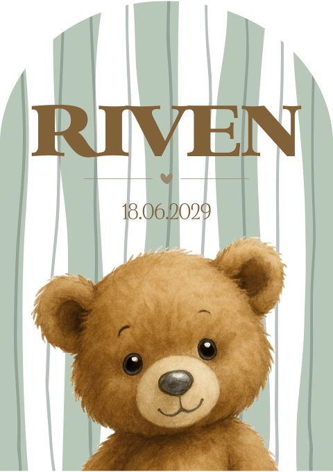 Geboortekaartje Boog Teddybeertje Strepen