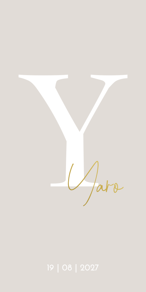 Geboortekaartje Beige Goudfolie Initiaal Jongen