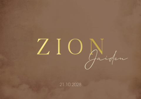 Geboortekaartje jongen bruin goudfolie gewolkt