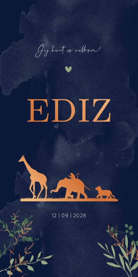 Geboortekaartje Jongetje Dieren Jungle Savanne