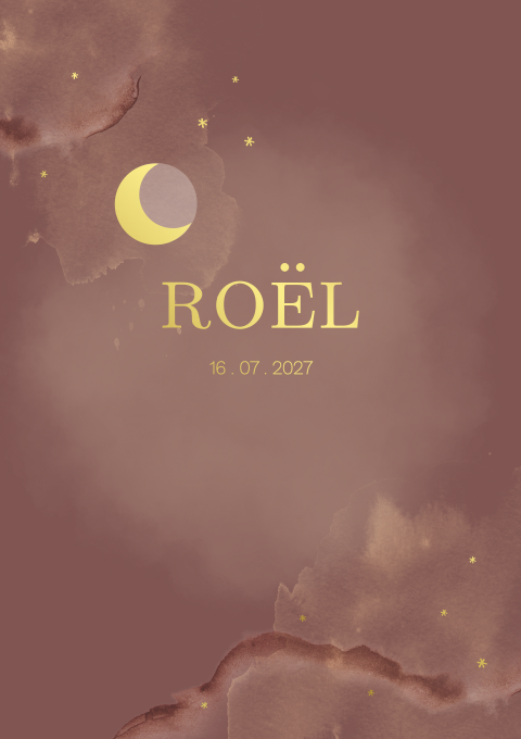 Geboortekaartje jongen goudfolie maan bruin