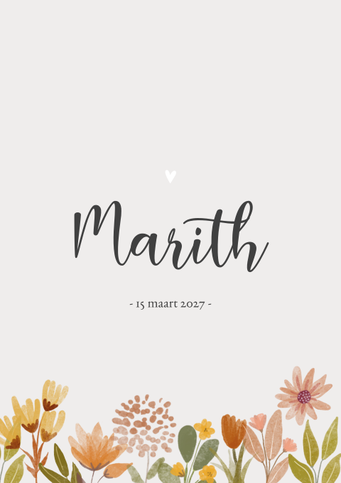 Geboortekaartje meisje waterverf bloemen lente