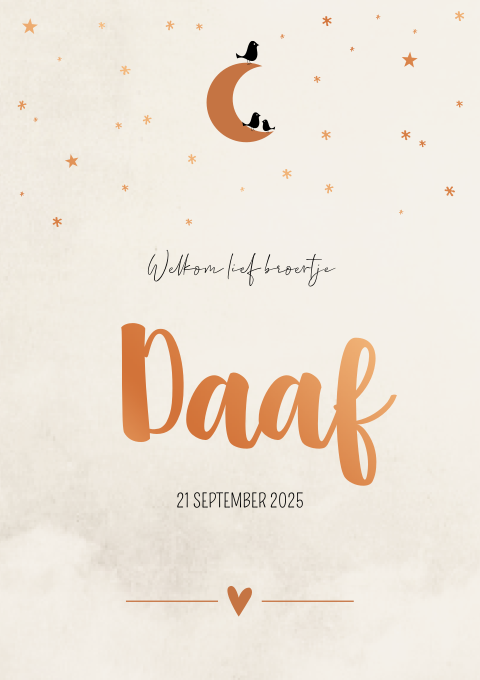 Geboortekaartje Jongen Sterren Koperfolie Beige