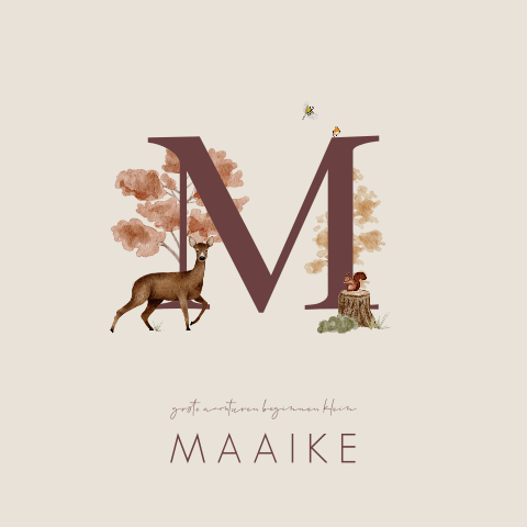 Geboortekaartje Letter Bosdieren Waterverf Herfst