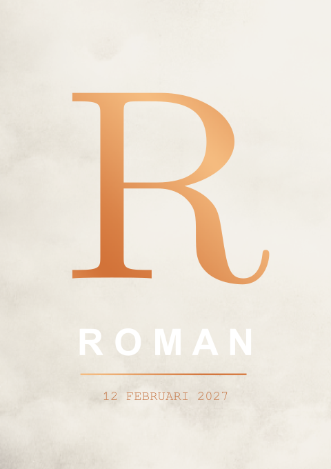 Geboortekaartje Jongen Initiaal Koperfolie Beige