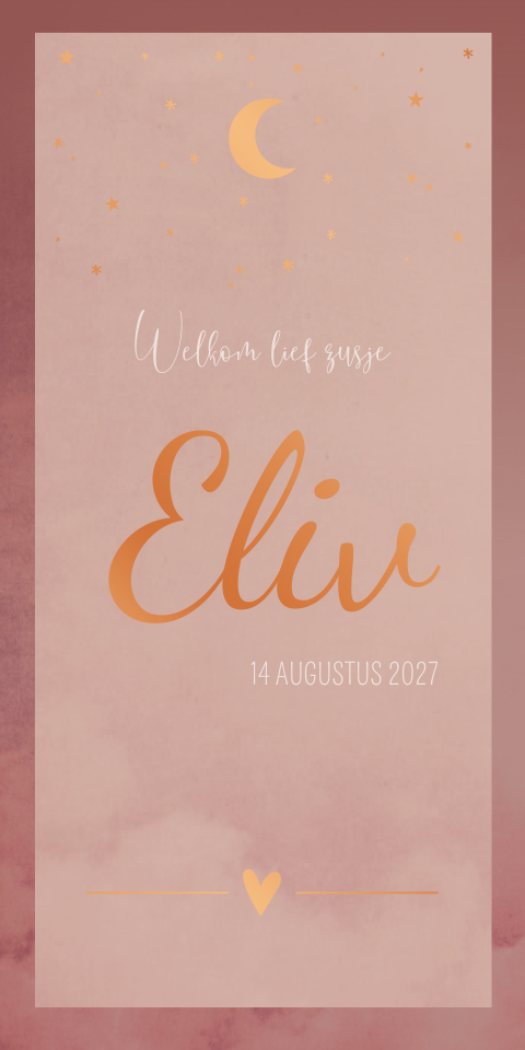 Geboortekaartje meisje roze koperfolie sterren
