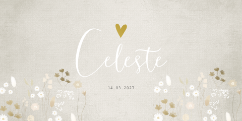 Geboortekaartje meisje bloemen beige folie