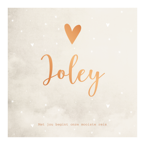 Geboortekaartje meisje beige gewolkt koperfolie