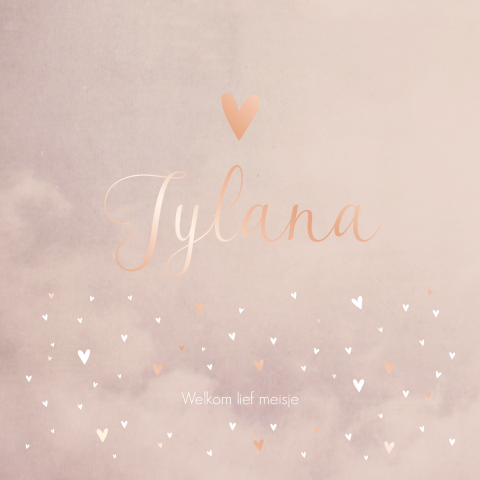 Geboortekaartje meisje roze roséfolie hartjes