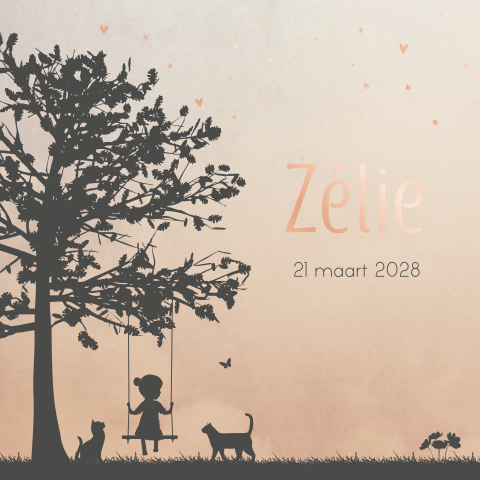 Geboortekaartje Kat Schommelen Kindjes Boom