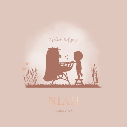 Geboortekaartje Rotan Wiegje SIlhouet