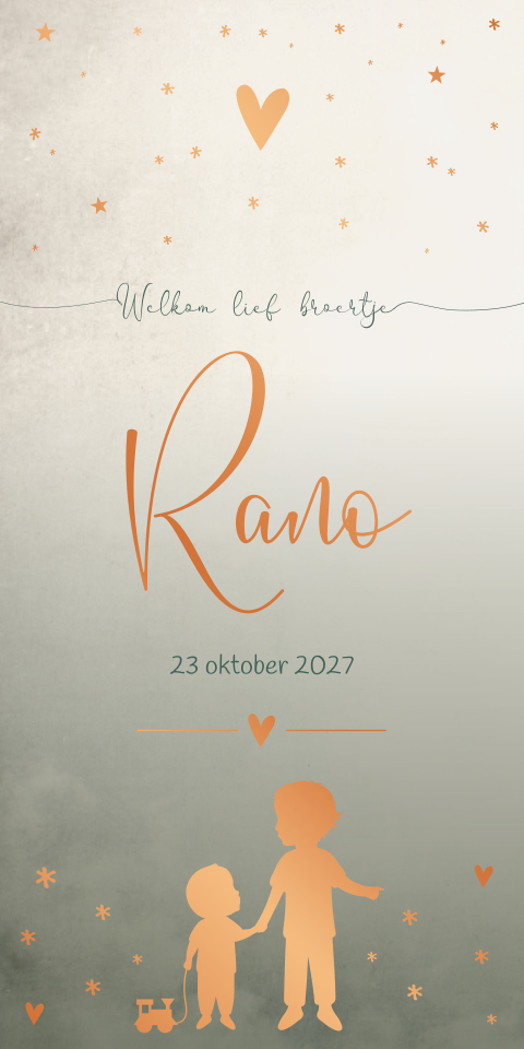 Geboortekaartje Groen Beige Koperfolie Silhouet