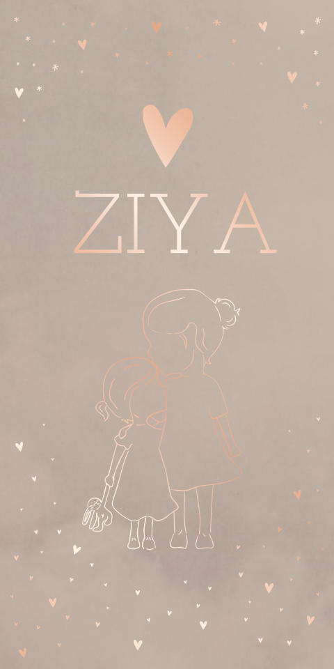 Geboortekaartje meisje zusjs lijntekening oudroze