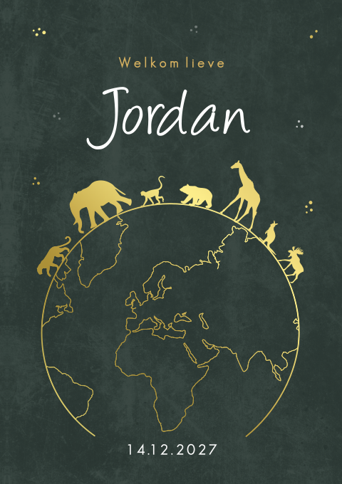 Geboortekaartje Jongen Groen Wereldbol Dieren
