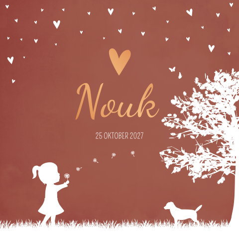 Geboortekaartje meisje hond boom
